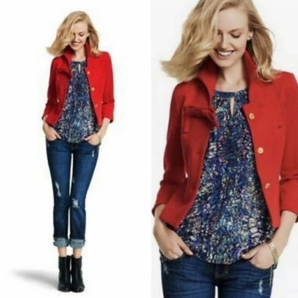 Cabi Womens Red Front Bow Beau Blazer Jacket Sz 2
